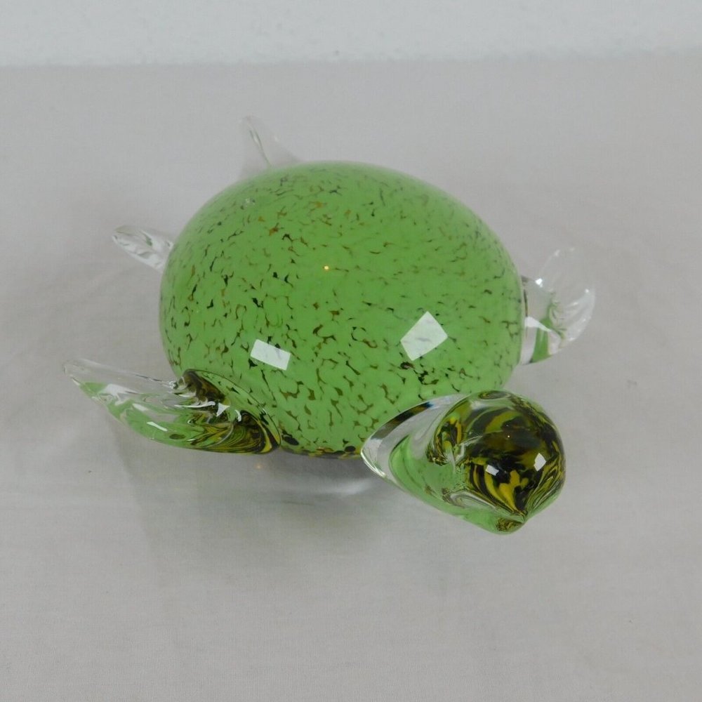 Gorgeous Designs Handblown Glass Green Sea Turtle Table Decor 8 in Paperweight
